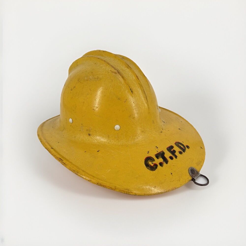 Vintage Bullard Hard Boiled Fire Helmet Yellow GTFD 24 USA Collectible